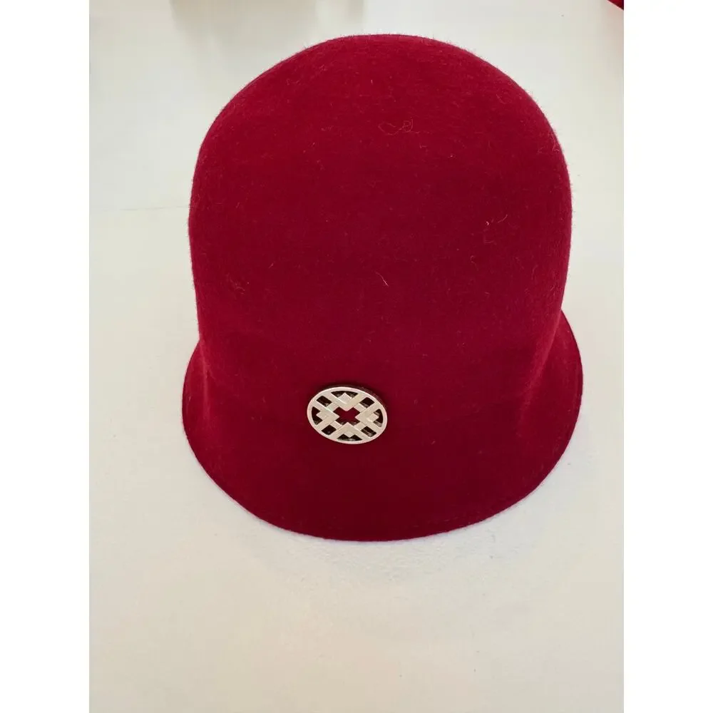 Jaclyn Smith Women's 100% Felted Wool Red Cloche Hat One Size Downton Abbey